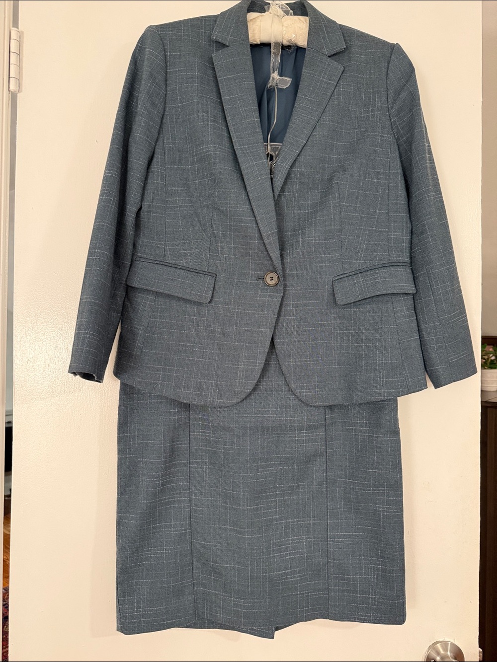 Ann Taylor Slate Blue Windowpane Skirt Suit